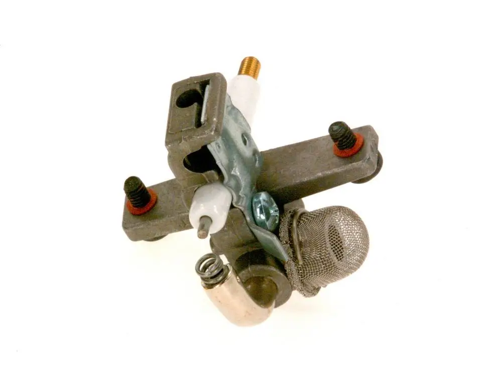 BOSCH Zündbrenner mit mehreren Anschlüssen, zwei Federn und einem Netzfilter an der Unterseite, gefertigt aus Metall und Kunststoff.